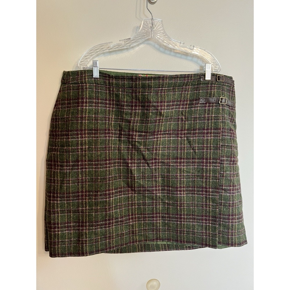 Boden US22 Tall British Tweed Moon Green Tartan Plaid Mini Lined Skirt Prep Ivy